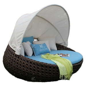 Vòng sang trọng Sun <span class=keywords><strong>Lounger</strong></span> với tán ngoài trời Vườn mây đồ nội thất gỗ khung nhôm PE vải chất liệu cho hồ bơi bãi biển khách sạn - Product Image 1