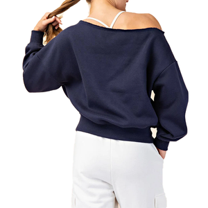 Sweat-shirt asymétrique oversize en coton doublé coupe-vent pour femme, couleur unie, manches longues, style streetwear, idéal pour l'hiver - Product Image 2