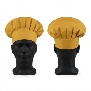 Casquette de chef professionnelle unisexe en toile polycoton 110 GSM de qualité supérieure, jaune doré, avec couronne plissée et large bande, broderie de logo personnalisée - Product Image 1