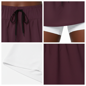 Women's Gym Fitness 2 in 1 Skort Flowy <b>Cover</b> Up Layer Inner Compression Shorts Pocket Drawstring OEM Wholesale Pakistan - Product Image 4