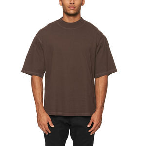 T-shirts décontractés pour hommes à coupe carrée, en coton uni, col montant, épaules tombantes, surdimensionnés, couleur unie, 2025, vente en gros, avec logo personnalisé imprimé - Product Image 1