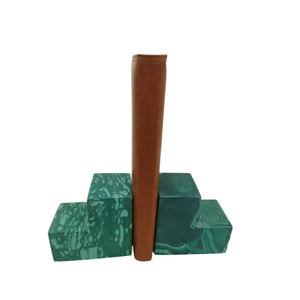 Modern Green Marble Bookends with Brown Leather Spine for Home Decoration - Product Image 1