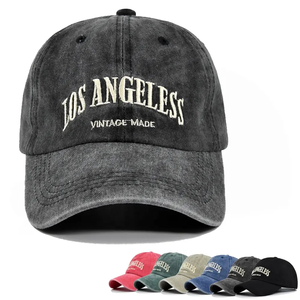 Gorras de Béisbol al por Mayor de Algodón Sarga Sin Estructura con Bordado Personalizado del Logotipo de Los Ángeles, Gorras Estilo Dad de Alta Calidad con Efecto Desgastado - Product Image 1
