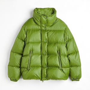 Chaqueta Acolchada Verde para Mujer, Color Sólido, con Capucha, Cierre de Cremallera, Manga Larga, Fibra de Poliéster, Impermeable, Cuello Desmontable, Invierno - Product Image 2