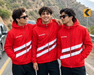Custom <b>Men</b>’s Windbreaker Red <b>Jacket</b> Set Lightweight Hooded <b>Running</b> Sportswear Sublimation Training Jogging Tracksuit OEM - Product Image 5