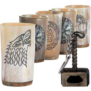 Tazas para Beber Hechas a Mano con Cuerno de Búfalo Ecológico, Simbología Vikinga Pulida, Diseño de Lobo, Tema Animal Rústico Natural, Artesanía para el Hogar - Product Image 1