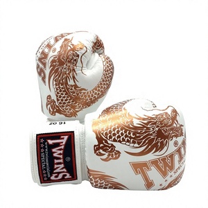 Latest Designs Custom Made Professional Muay Thai Boxing Gloves 16 Oz White Gold <b>Dragon</b> Print Leather Outdoor Lightweight - Product Image 1