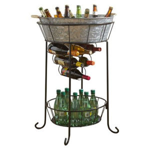 Bac à boissons ovale en acier galvanisé embossé au design moderne avec support pliable en fer noir, décoration vintage style ferme pour événement intérieur - Product Image 6