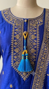Decoración de Borlas Tejidas Azules y Amarillas con Cuentas para Colgar en el Hogar, Estilo Bohemio, Adorno para Sala de Estar - Product Image 4
