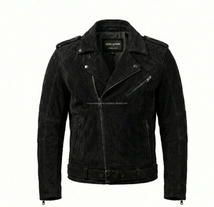Chaqueta de Motociclista Personalizada para Hombre, de Cuero Genuino, Corte Ajustado, con Cierre, Cuello Alto, Logotipo Frontal, para Primavera, Otoño e Invierno - Product Image 1
