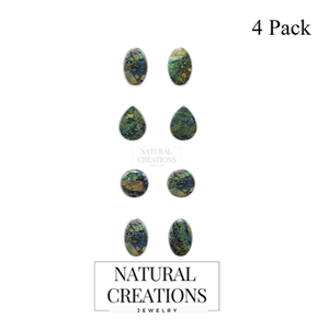 Pendientes de Plata 925 con Azurita y Malaquita Naturales, Forma de Pera Ovalada, Cierre de Mariposa, Estilo Clásico, Engaste de Bisel, para Boda o Compromiso - Product Image 1