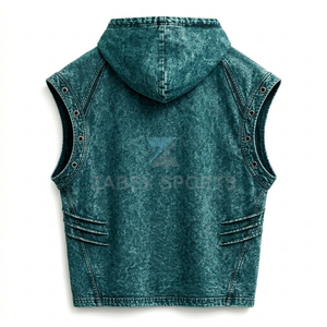 Gilet sans manches en denim de coton premium, style vintage, pour homme, broderie frontale, streetwear urbain, décontracté, pour le quotidien, collection automne - Product Image 2