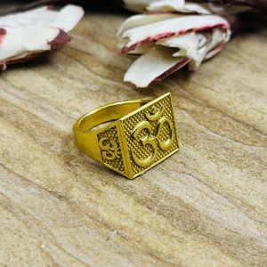 New Arrival Spiritual Om Signet <b>Ring</b> Tribal Texture Brass <b>Ring</b> <b>Men</b> 18K Gold Plated Religious Signet Design <b>For</b> Wholesale/OEM/ODM - Product Image 6