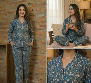 Hand Block Print Cotton <b>Womens</b> Pajama Set Traditional Printed Nightwear Wholesale Manufacturer India - Product Image 6