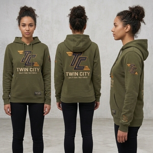 Twin City <b>Women's</b> <b>Navy</b> Hooded Sweatshirt Full Sleeve Knitted Cotton Front Logo Autumn Wear - Product Image 5