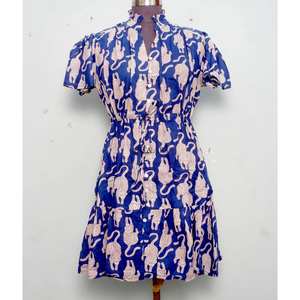 Vestido Corto con Estampado Floral para Mujer, Estilo Boho Chic, Midi de Verano, 100% Algodón, Corte en A, Informal, para la Playa, Vacaciones, Ligero, para Fiestas - Product Image 1