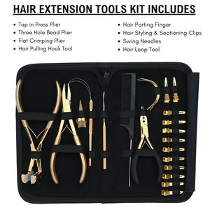 Kit complet d'outils pour extensions capillaires avec pince à pression pour bandes adhésives, pince à sertir micro-perles à trois trous, enfileur de boucles capillaires et crochet de tirage - Product Image 2