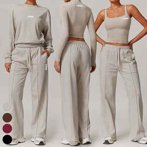 Ensemble de survêtement athleisure 2 pièces personnalisé pour femme, taille plus, couleur unie, pantalon large et ample, crop top, idéal pour le yoga (collection 2026) - Product Image 2