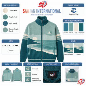 Custom Ribbed Knit Jacket Full Zip Intarsia Sweater <b>Cardigan</b> Fashion Knitwear Custom Logo OEM ODM Wholesale Supplier - Product Image 4