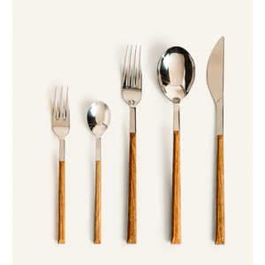 Ensemble de couverts en acier inoxydable de style moderne avec manche en bois naturel, couverts écologiques pour la restauration hôtelière et la restauration en restaurant - Product Image 5