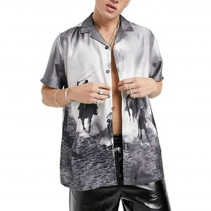 Chemises décontractées à manches courtes boutonnées pour hommes, imprimé western, col personnalisé, vente en gros - Product Image 3
