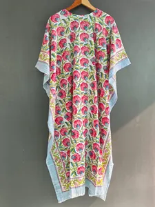 Vestido Kaftán Largo Holgado con Estampado Floral para Mujer, 100% Algodón, Ropa de Resort, Vestido Holgado y Cómodo - Product Image 1