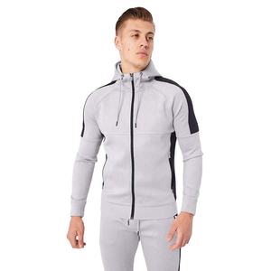 Fournisseur OEM Logo personnalisé en gros fermeture éclair gris coton uni poche kangourou cordon de serrage broderie manches longues survêtement pour hommes - Product Image 1