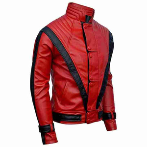 Men's Red PU Leather <b>Jacket</b> <b>Slim</b> <b>Fit</b> Stand Collar Moto Biker Style Autumn Wear Button Closure Regular Sleeve - Product Image 6