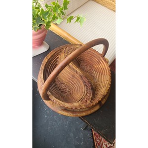 Bol à fruits en teck traditionnel fait main avec des sculptures artistiques - Décoration d'intérieur en gros - Product Image 1