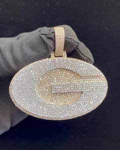 Custom Logo Hip Hop Jewelry 925 Sterling <b>Silver</b> Gold Plated Diamond Iced Letter Two-Tone Unisex Pendant - Product Image 3