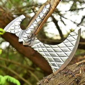 High Quality Hand Forged Premium Double Headed Tomahawk Hatchet Industrial Grade High Carbon Steel Camping Survival Wood <b>Handle</b> - Product Image 3