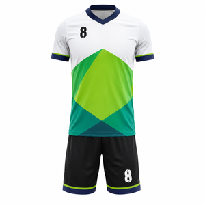 Ensemble maillot et short de football unisexe blanc et vert à motifs géométriques, col en V, sans manches, respirant, durable, taille élastique, uniforme en polyester - Product Image 1