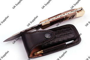 มีดพับสำหรับตั้งแคมป์และล่าสัตว์ ยี่ห้อ UA Supplies ด้ามไม้ทำจากเขาสัตว์ ใบมีดเหล็กดามัสกัสเกรดอุตสาหกรรม แบบ OEM ปลายมีดทรง Drop Point สำหรับพกพา EDC - Product Image 5