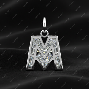 Luxury 925 Sterling <b>Silver</b> Gold Plated Custom <b>Initial</b> Letter M Pendant <b>Necklace</b> Channel Set Baguette Princess cut pendent - Product Image 4