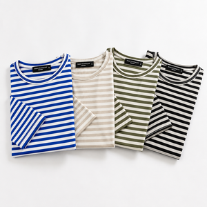 T-shirt décontracté en tricot pour femme, col rond, coupe régulière, manches 3/4, rayures teintées en fil de qualité supérieure - Product Image 5