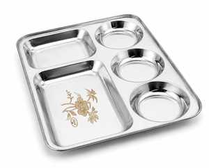 Assiette rectangulaire classique en acier inoxydable de qualité alimentaire, 5 compartiments, plateau de service réutilisable pour la maison et les restaurants - Product Image 4