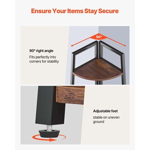 Étagère d'angle industrielle à 5 niveaux de 70 pouces de hauteur avec cadre métallique et étagères en bois pour salon ou bureau – Unité d'étagère d'angle type échelle - Product Image 3