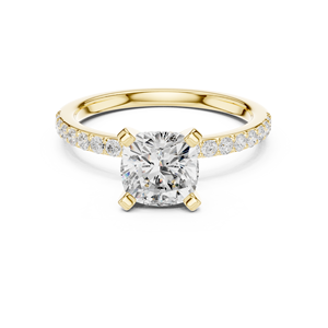 Yellow Gold <b>Cushion</b> Cut Lab Grown Diamond Pavé Engagement Ring Wedding Ring for Women - Product Image 1