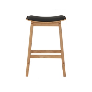 Minimalist Nordic Style Solid Wood Bar <b>Stool</b> Padded Black Faux <b>Leather</b> Seat Natural Oak Finish High <b>Stool</b> for Cafe Kitchen Bar - Product Image 2