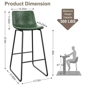Set of 2 Modern 25" Bar <b>Stools</b> <b>with</b> <b>Back</b>, Brown Faux Leather & Metal Legs, Counter Chairs for Kitchen Island - Product Image 2