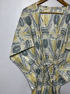 Nuevo Kaftán Naaz Textile con Estampado Animal, Cuello en V, Cordón Ajustable, Manga Corta, Corte Evase, Algodón Suave Indio, Encaje, Largo Completo, para Mujer - Product Image 4