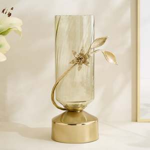 Jarrón de Vidrio de Lujo con Base de Metal Dorado, Hecho a Mano, Resistente al Óxido, Minimalista, Decorativo, Centro de Mesa para Bodas y Hogar - Product Image 1