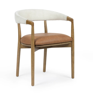 Chaise de salle à manger moderne en bois avec assise en cuir et dossier rembourré, design mid-century, mobilier pour la maison - Product Image 3