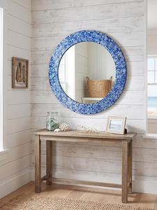 Handcrafted Blue White Mosaic Round <b>Wall</b> <b>Mirror</b> Coastal Nautical Style Decorative Accent <b>Mirror</b> for <b>Living</b> <b>Room</b> Bedroom Bathroom - Product Image 2
