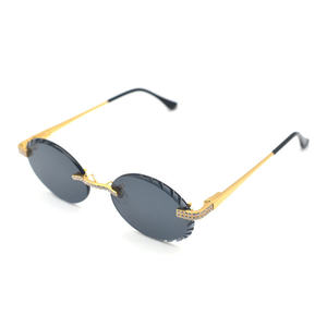 Lunettes de soleil rondes sans monture, monture dorée, verres noirs, protection UV400, style rétro unisexe, protection solaire pour adultes - Product Image 1
