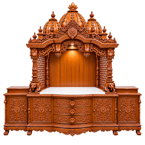 Gran Mandir Tradicional Indio de Madera de Teca para Hogares de Lujo, Templo de Madera Sólida de Gran Tamaño con Armarios Laterales, Unidad de Puja de Madera - Product Image 2