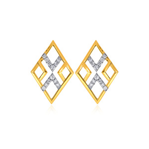 Chic Rhombus Sheen Diamond <b>Studs</b> Yellow Gold Diamond <b>Stud</b> <b>Earrings</b> Round Brilliant Cut Natural Diamonds Minimalist Design - Product Image 1