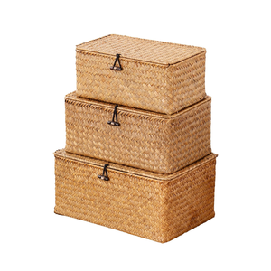 Cesta de Almacenamiento de Seagrass Tejida a Mano con Tapa, Juego de 3 Cajas de Almacenamiento Multiusos para Organización del Hogar, de Vietnam - Product Image 3
