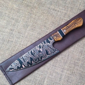 Cuchillo artesanal de acero damasco y cobre con mango decorativo de madera para cortar carne y equipo de cocina para barbacoa - Product Image 4