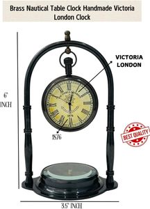 Art Deco Brass Quartz Silent Desk <b>Clock</b> Compass Set Antique Finish Decorative Maritime Home Office Decor <b>Clocks</b> - Product Image 3
